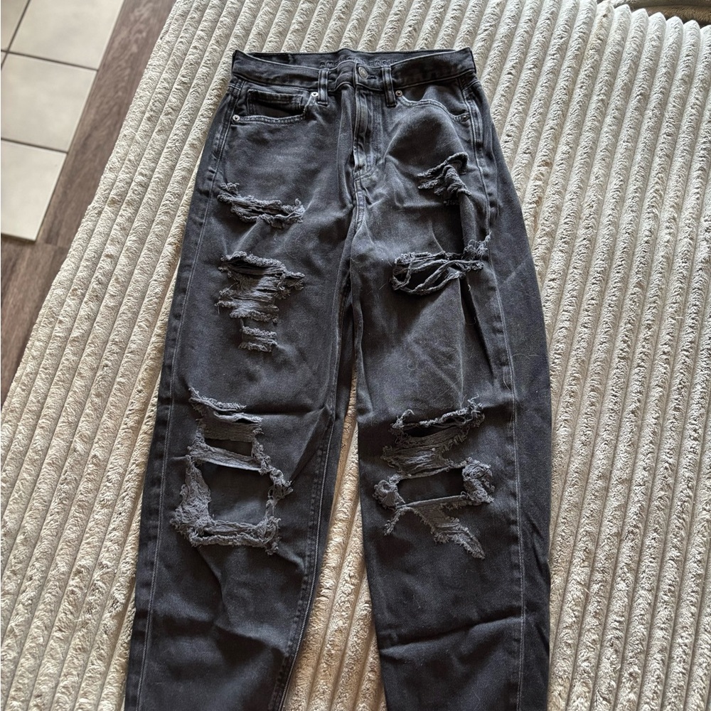 Distressed Black Mom Jeans